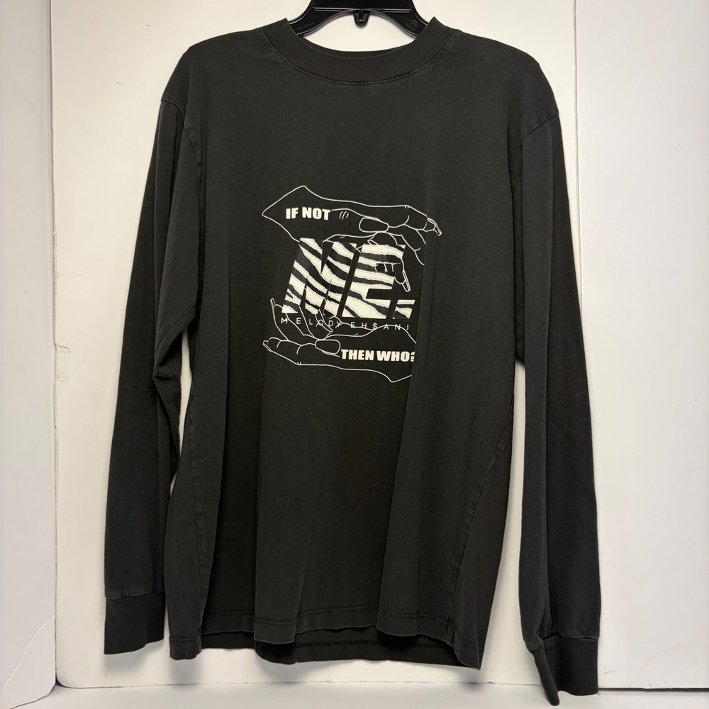 Melody Ehsani Long Sleeve Graphic T-Shirt Black Zebra Print If Not Me Now Medium